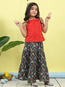 Sangria Girls Embroidered Cotton Sleeveless Lehenga Choli