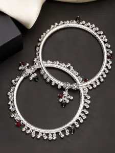 Anouk Set of 2 Silver-Plated Beaded Kada Anklets