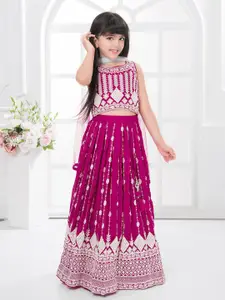 Tiny Kingdom Girls Floral Embroidered Ready to Wear Lehenga & Blouse With Dupatta