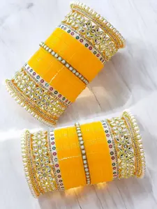 BeautyTrends Set Of 62 Gold-Plated Stone-Studded & Beaded Dulhan Chuda Bangles