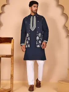 Jompers Men Floral Embroidered Kurta with Pyjama & Waistcoat