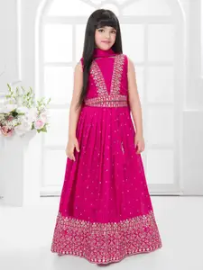 Tiny Kingdom Girls Floral Embroidered Ready to Wear Lehenga & Blouse With Dupatta