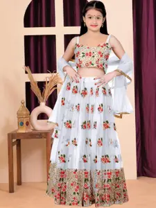 F Plus Fashion Girls Floral Embroidered Semi-Stitched Lehenga & Blouse With Dupatta