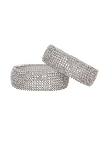 T4 JEWELS Women Silver Set of 2 Rhodium-Plated American Diamond Studded Bangles