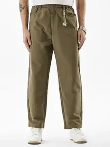 Snitch Men Solid Olive Mid-Rise Relaxed Fit Trouser