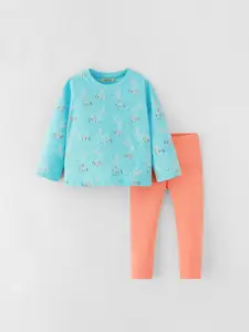 INCLUD Girls Printed Round Neck T-Shirt With Legging