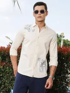 Thomas Scott Men's Cotton Floral Embroidered Casual Shirt