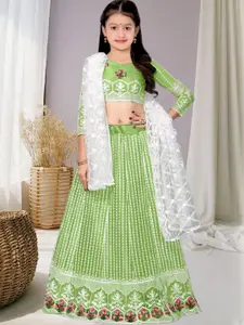 F Plus Fashion Girls Green Embroidered Semi-Stitched Lehenga Choli With Dupatta