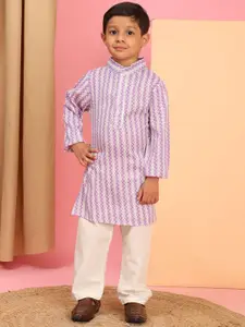 Cutiekins Boys Chevron Printed Mandarin Collar Straight Kurta With Pyjamas