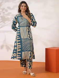 JISORA Printed Shirt Collar Neck Top With Trousers Co-Ords