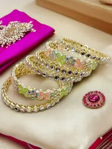 BeautyTrends Set Of 6 Gold-Plated Kundan-Studded Kada Bangles