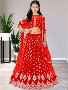 F Plus Fashion Girls Embellished Semi-Stitched Lehenga Set With Dupatta