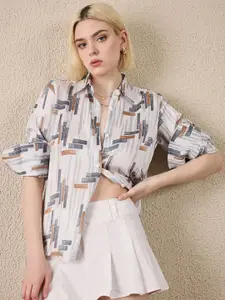 The Roadster Lifestyle Co. Women Abstract Printed Spread Collar Satin Casual Shirt