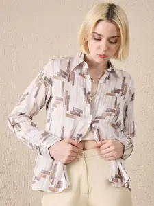 The Roadster Lifestyle Co. Women Abstract Printed Spread Collar Satin Casual Shirt