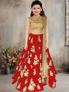 F Plus Fashion Girls Semi-Stitched Lehenga & Unstitched Blouse Satin