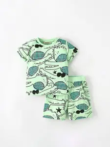 INCLUD Boys Printed Round Neck T-Shirt With Shorts