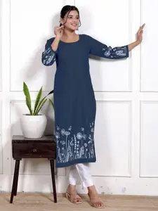 Jevi Prints Women Floral Embroidered Denim Kurta