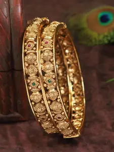 SGA FASHION Set Of 2 Gold-Plated American Diamond-Studded Temple Bangles