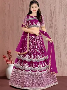 F Plus Fashion Girls Embellished Semi-Stitched Lehenga & Blouse With Dupatta Set