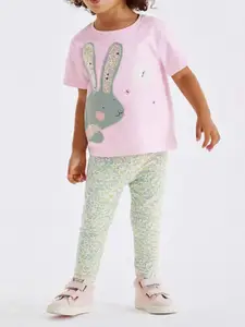 INCLUD Girls Applique Work Round Neck T-Shirt With Legging