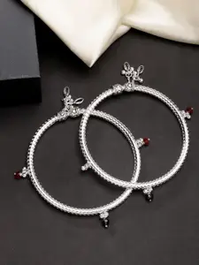 Anouk Set of 2 Silver-Plated Beaded Kada Anklets