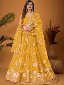 F Plus Fashion Girls Embellished Semi-Stitched Lehenga & Blouse With Dupatta Set