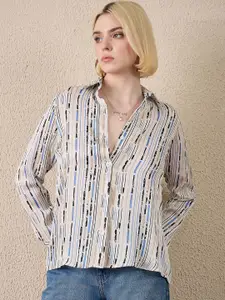The Roadster Lifestyle Co. Women Vertical Striped Spread Collar Satin Casual Shirt