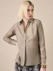 The Roadster Lifestyle Co. Women Solid Spread Collar Silk Casual Shirt