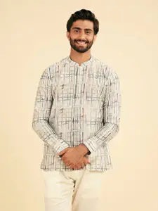 Manyavar Men Geometric Printed Mandarin Collar Short Kurta