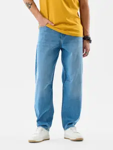 Snitch Men Light Blue Mid-Rise Baggy Jeans