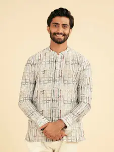 Manyavar Men Geometric Printed Mandarin Collar Short Kurta