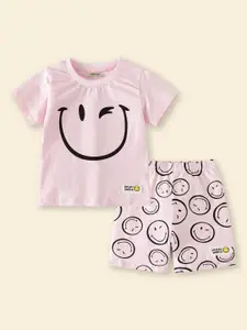 INCLUD Girls Printed Round Neck T-Shirt With Shorts