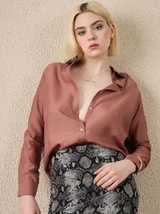 The Roadster Lifestyle Co. Women Solid Spread Collar Silk Casual Shirt