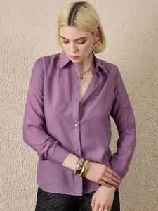 The Roadster Lifestyle Co. Women Solid Spread Collar Silk Casual Shirt