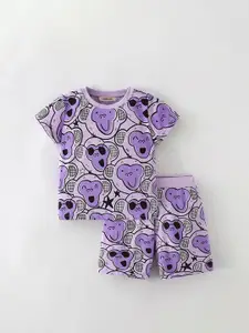 INCLUD Girls Printed Round Neck T-Shirt With Shorts