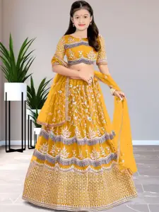 F Plus Fashion Girls Yellow Semi-Stitched Lehenga Choli With Dupatta