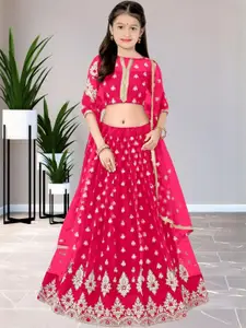 F Plus Fashion Girls Embroidered Semi-Stitched Lehenga & Unstitched Blouse With Dupatta