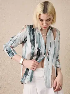 The Roadster Lifestyle Co. Women Abstract Printed Spread Collar Satin Casual Shirt