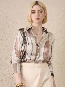 The Roadster Lifestyle Co. Women Abstract Printed Spread Collar Satin Casual Shirt