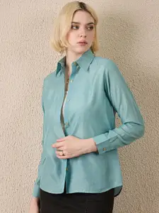 The Roadster Lifestyle Co. Women Solid Spread Collar Silk Casual Shirt
