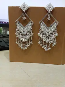 JMBW INTERNATIONAL Silver-Plated Stones Studded & Beaded Contemporary Drop Earrings