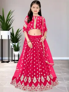 F Plus Fashion Girls Semi-Stitched Lehenga Set With Dupatta