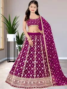 F Plus Fashion Girls Embroidered Semi-Stitched Lehenga & Unstitched Blouse With Dupatta