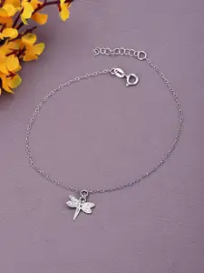 Carlton London 925 Sterling Silver Rhodium Plated Dragonfly Charm Anklet