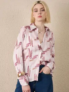 The Roadster Lifestyle Co. Women Abstract Printed Spread Collar Satin Casual Shirt