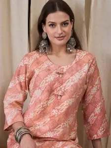 Anouk Women Ethnic Motifs Printed Thread Work Chanderi Silk Kurta