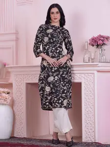 Anouk Floral Printed Mandarin Collar Straight Kurta