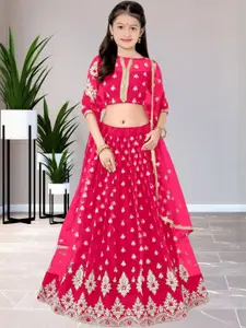 F Plus Fashion Girls Embellished Semi-Stitched Lehenga & Blouse With Dupatta Set
