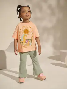 INCLUD Girls Printed Round Neck T-Shirt With Trouser