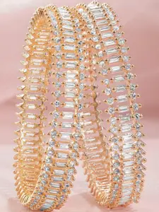 T4 JEWELS Pack of 2 Women's Gold Pleated American Diamond Bangles